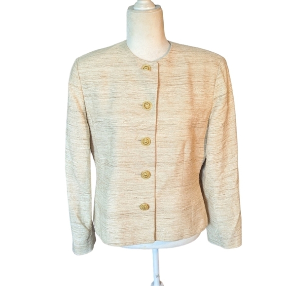 Vtg. Herbert Grossman button front neutral cream Tweed tailored blazer sz 12P - Picture 8 of 11